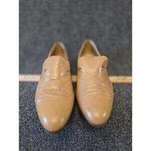 Vintage Rodolfo Valentino Shoes Womens Size 8 Beige Leather Loafers Pointed Toe